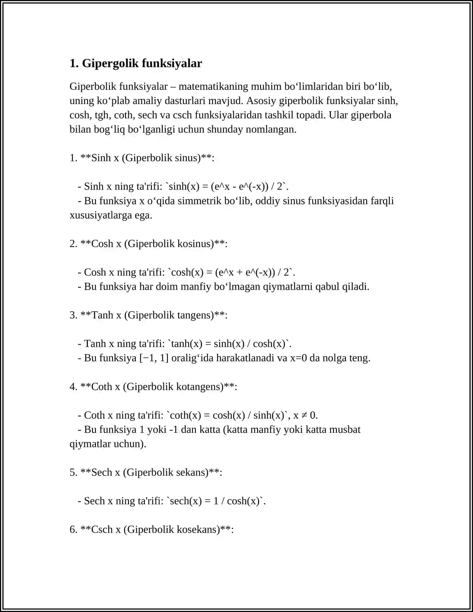 GIPERBOLIK VA TESKARI GIPERBOLIK FUNKSIYALAR 3