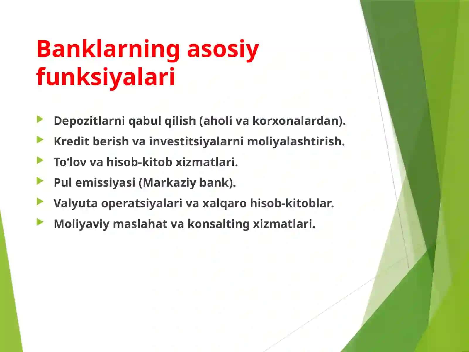 Banklar va ularning asosiy funksiyalari ularning turlari 3