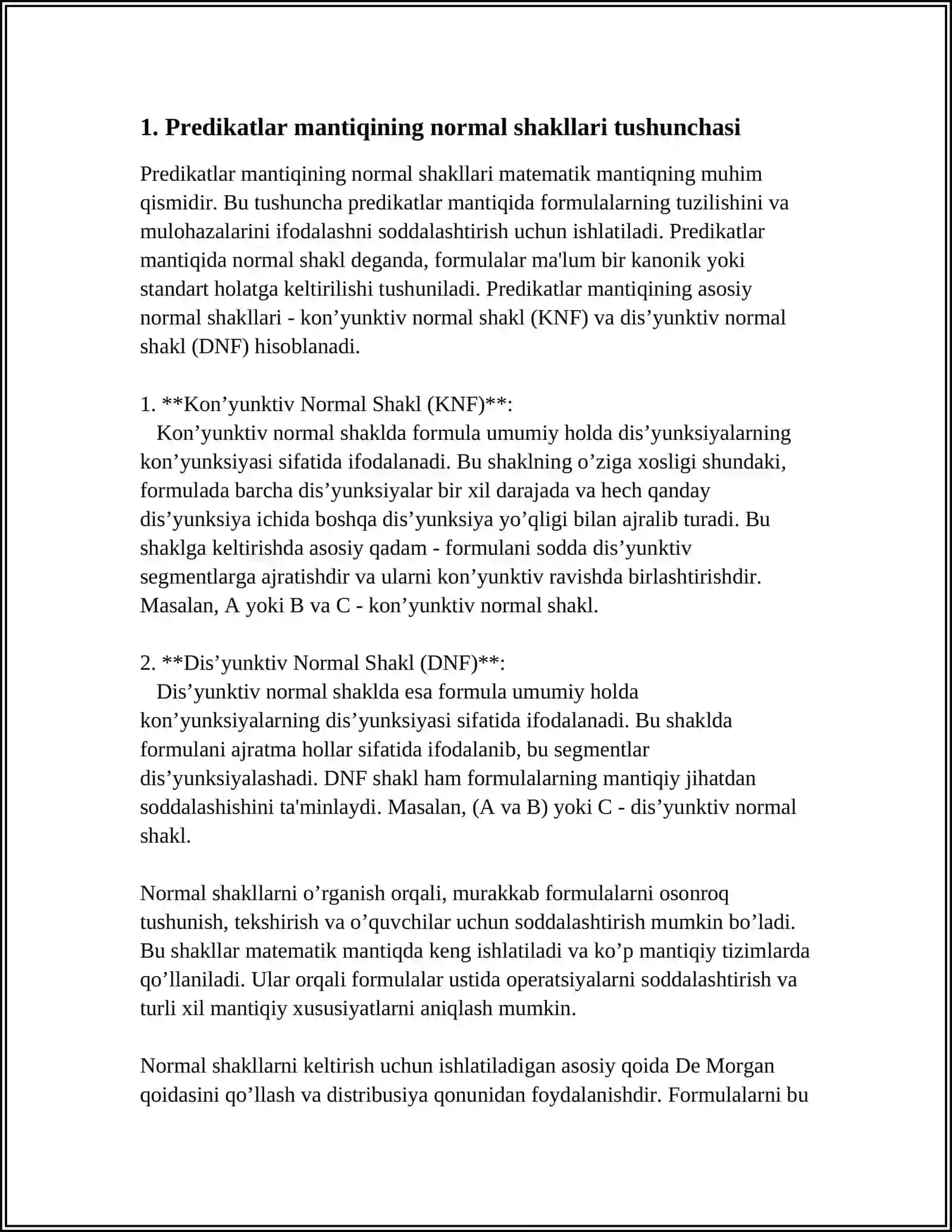 PREDIKATLAR MANTIQI FORMULASINING NORMAL SHAKLI 3