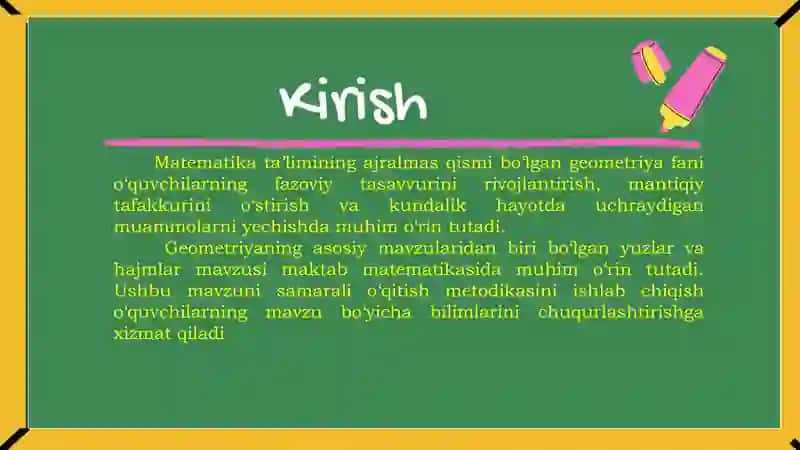 “Yuzlar va hajmlar mavzusini o‘qitish metodikasi” bitiruv ishi 3