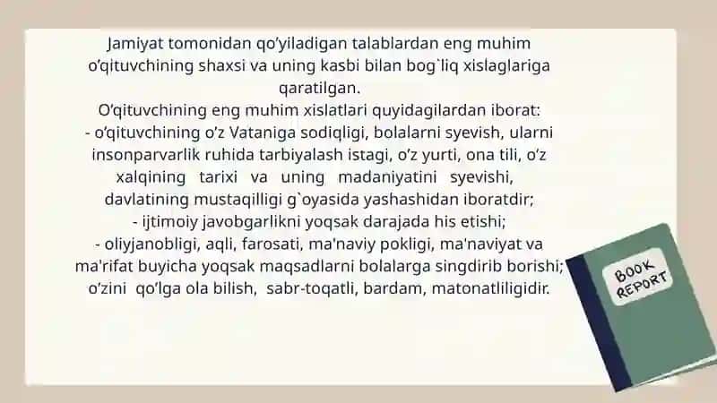 Mustaqil taʼlim. Jamiyatda o'qituvchining roli. 3