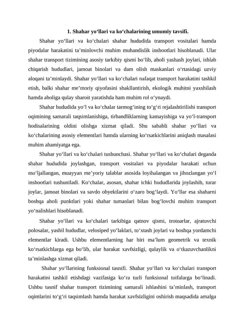 Shahar yo'llari va ko'chalari elementlari korsatkichlarini aniqlash 3