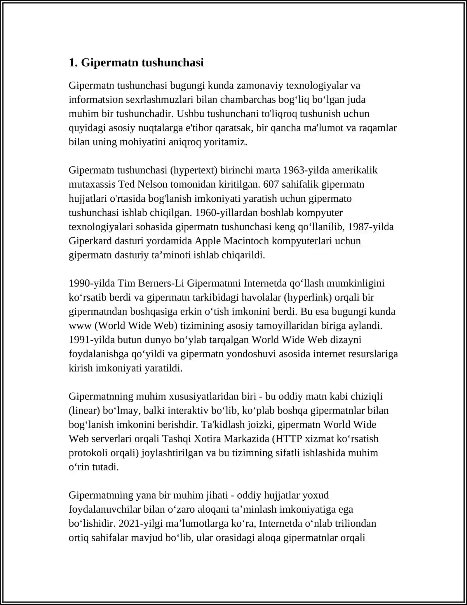 GIPERTEKST, GIPERMUROJAAT VA GIPERMEDIA TUSHUNCHALARINI TAVSIFLASH 3