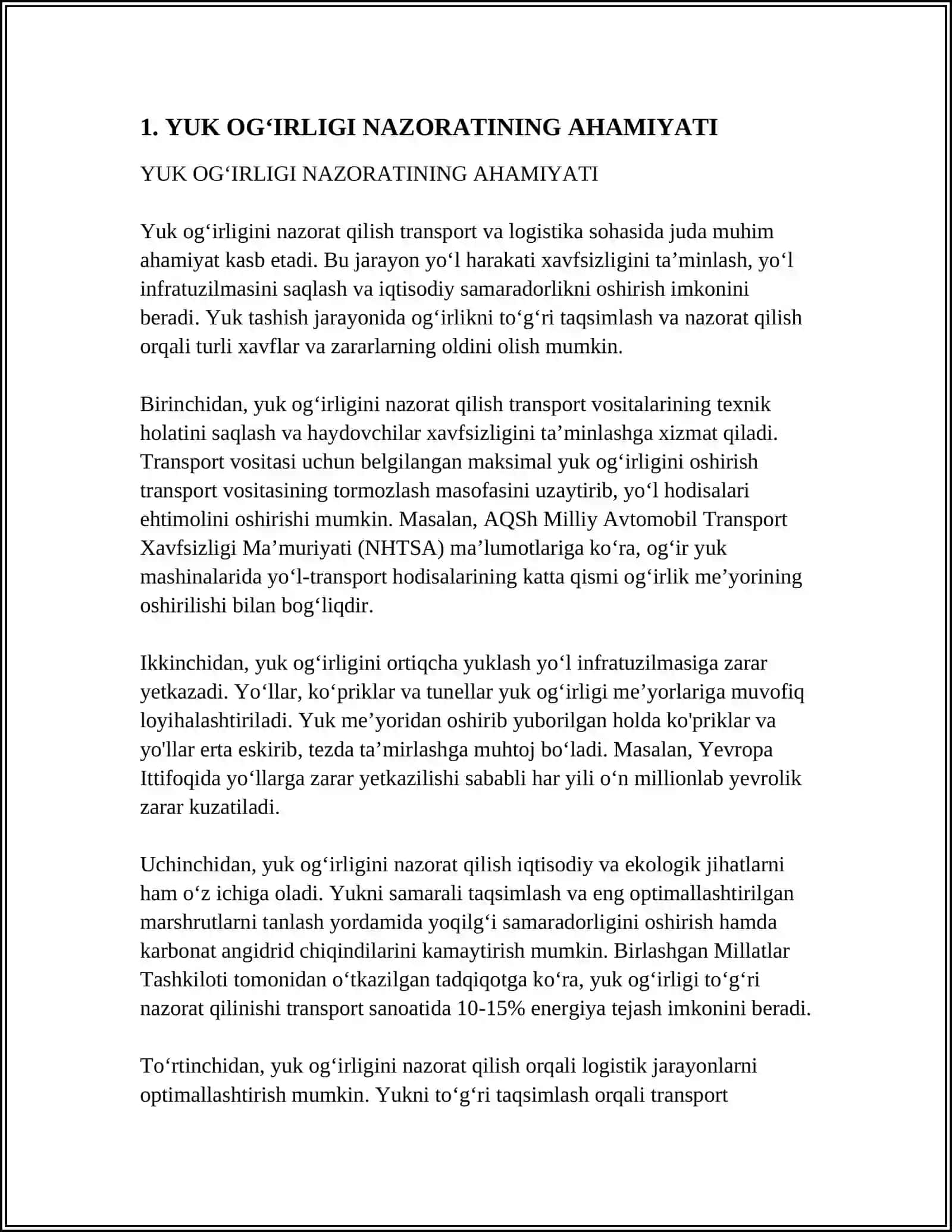 YUK OGʻIRLIKNI NAZORAT QILISH PUNKTLARI 3