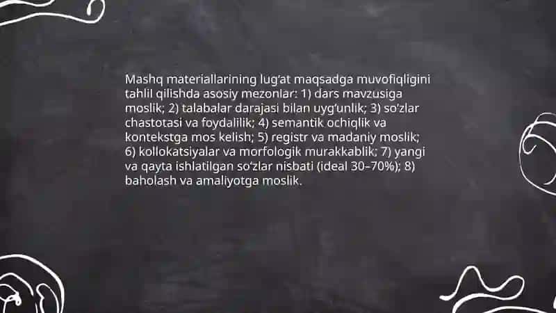 Luğat ustida ishlash nuqtai nazaridan mashq materiallarini tahlil qilish 3