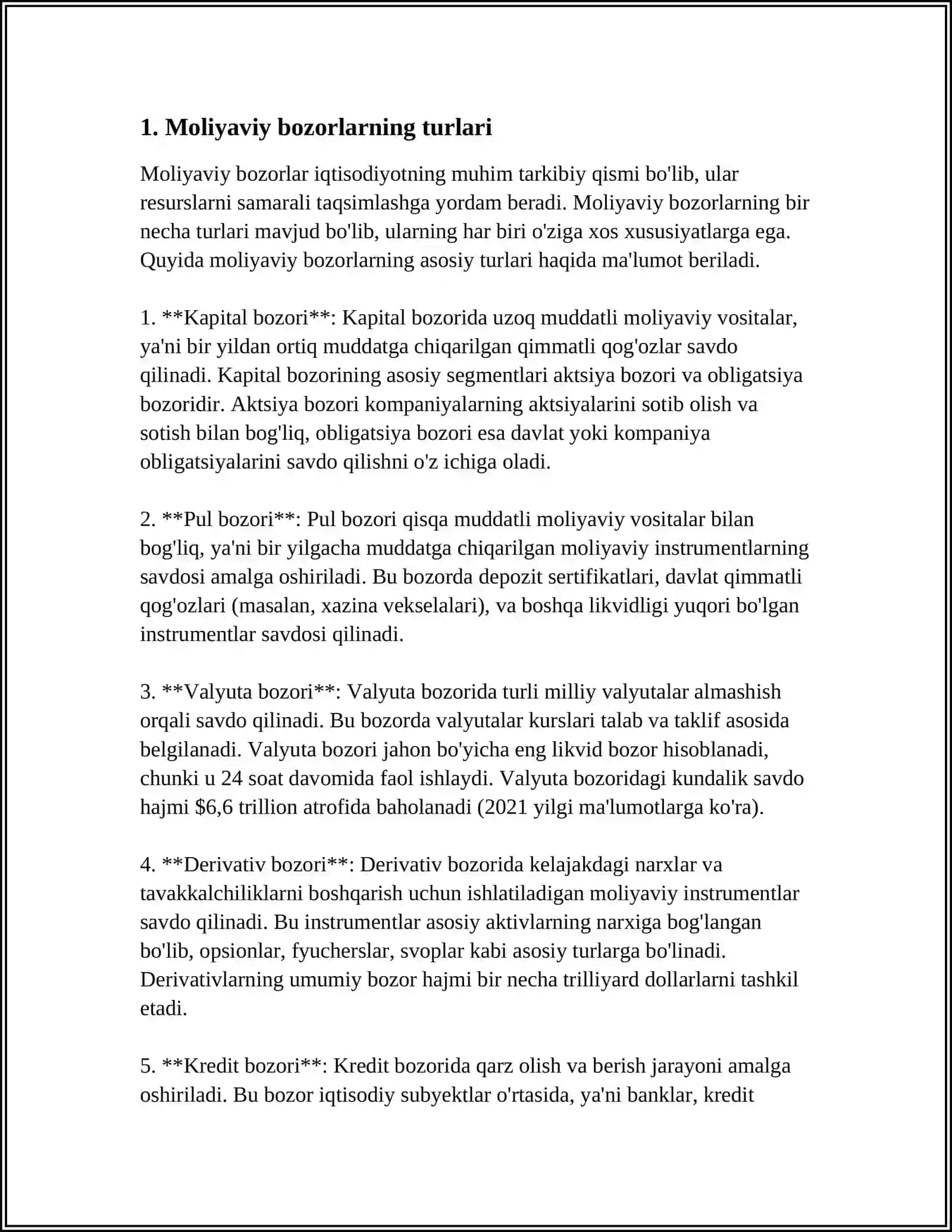 MOLIYA BOZORLARI VA INSTITUTLARI 3