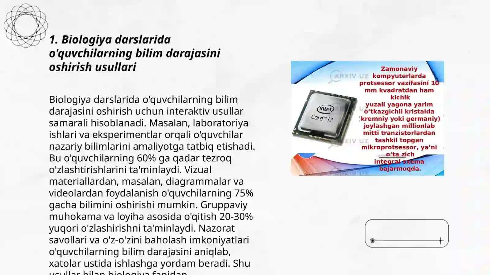 Biologiyani oqitishda oquvchilarning o'quv-bilish faoliyatini tashkil etish va boshqarish yo'llari 3