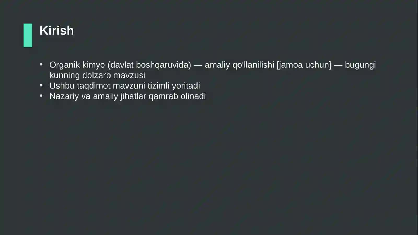 Organik kimyo (davlat boshqaruvida) — amaliy qo'llanilishi [jamoa uchun] 3