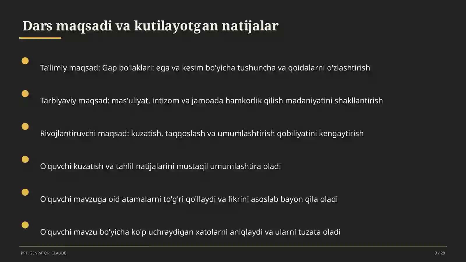 Gap bo'laklari: ega va kesim (4-sinf) 3