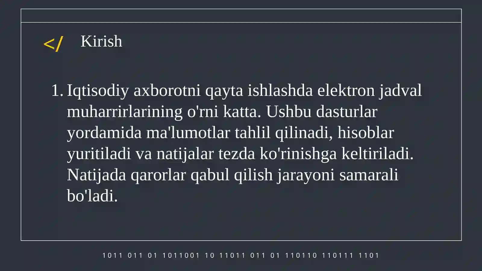 Iqtisodiy axborotni qayta ishlash uchun elektron jadval muharrirlaridan foydalanish 3