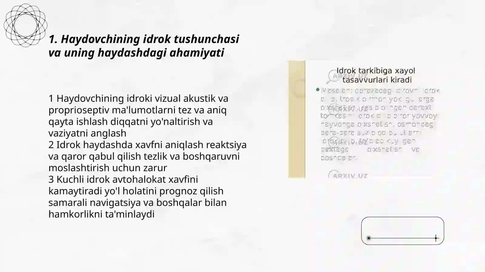 Haydovchining idroki. Makonni idrok qilish. Ko’rib idrok qilish xususiyatlari 3