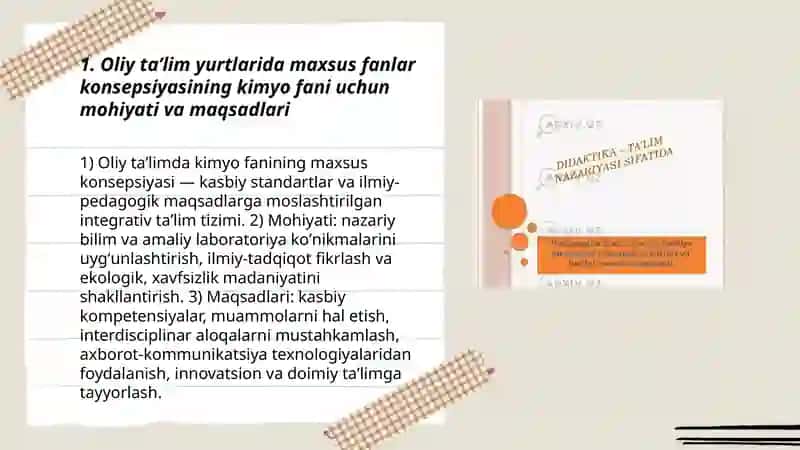Pedagogika oliy ta'lim yurtlarida maxsus fanlarning konsepsiyasini o'qitish xususiyatlari 3