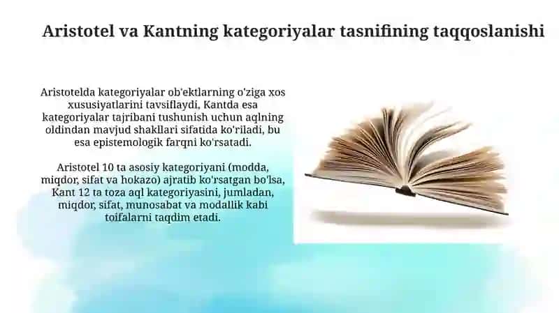 Aristotel,Forobiy va Kant ontoligiyasida kategoriyalarning tasnifi 3