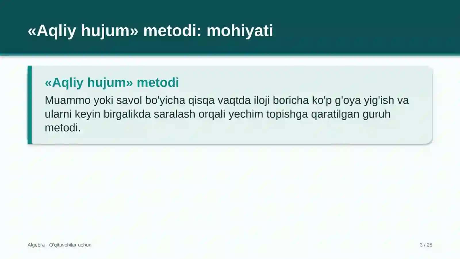 algebra darslarida aqliy hujum metodidan foydalanish 9388 3
