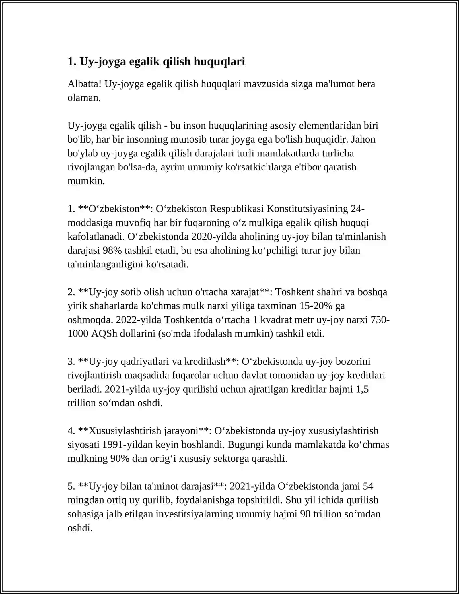 O'ZBEKISTON RESPUBLIKASI UY JOY KODEKSI TO'GRISIDA 3