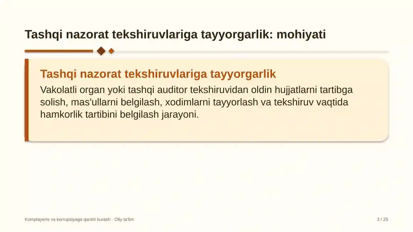 Yo'l harakati xavfsizligi xizmatida komplayens bo'yicha tashqi nazorat tekshiruvlariga tayyorgarlik 3