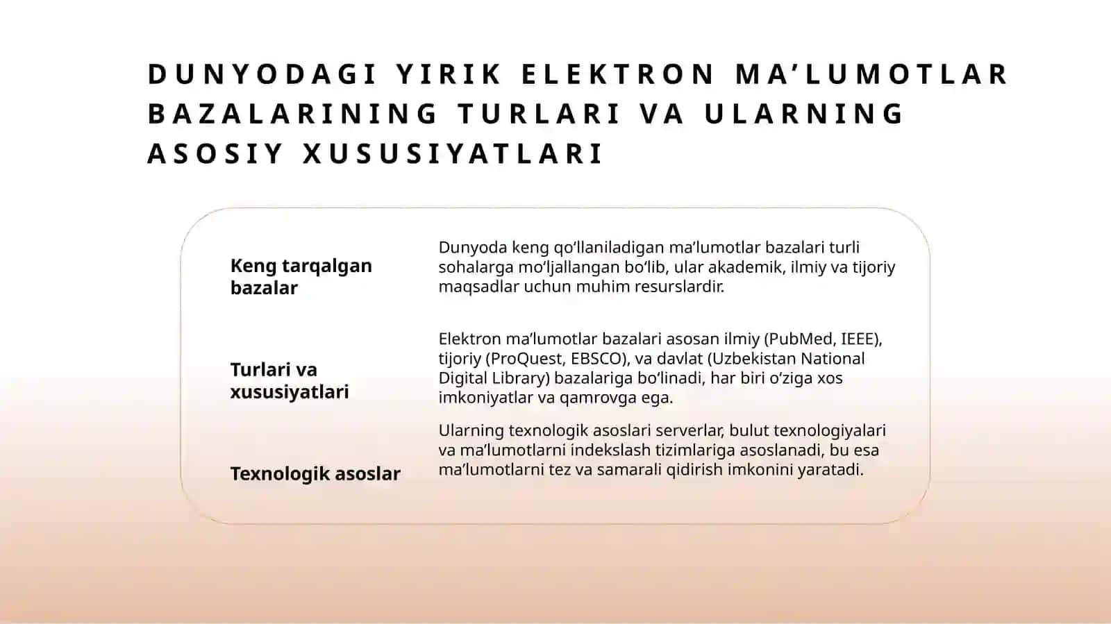 Dunyodagi yirik elektron ma'lumotlar bazasi va undan foydalanish imkoniyatlari 3