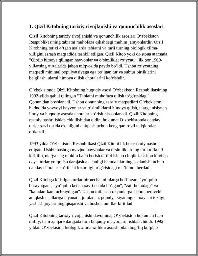 Qizil Kitob va uning muhit muhofaza qilishdagi o'rni 3