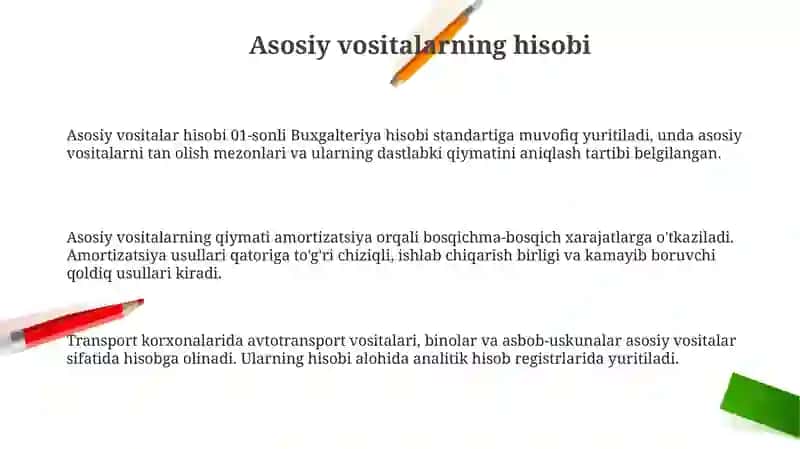Transport korxonalarida asosiy vositalar hisobi 3