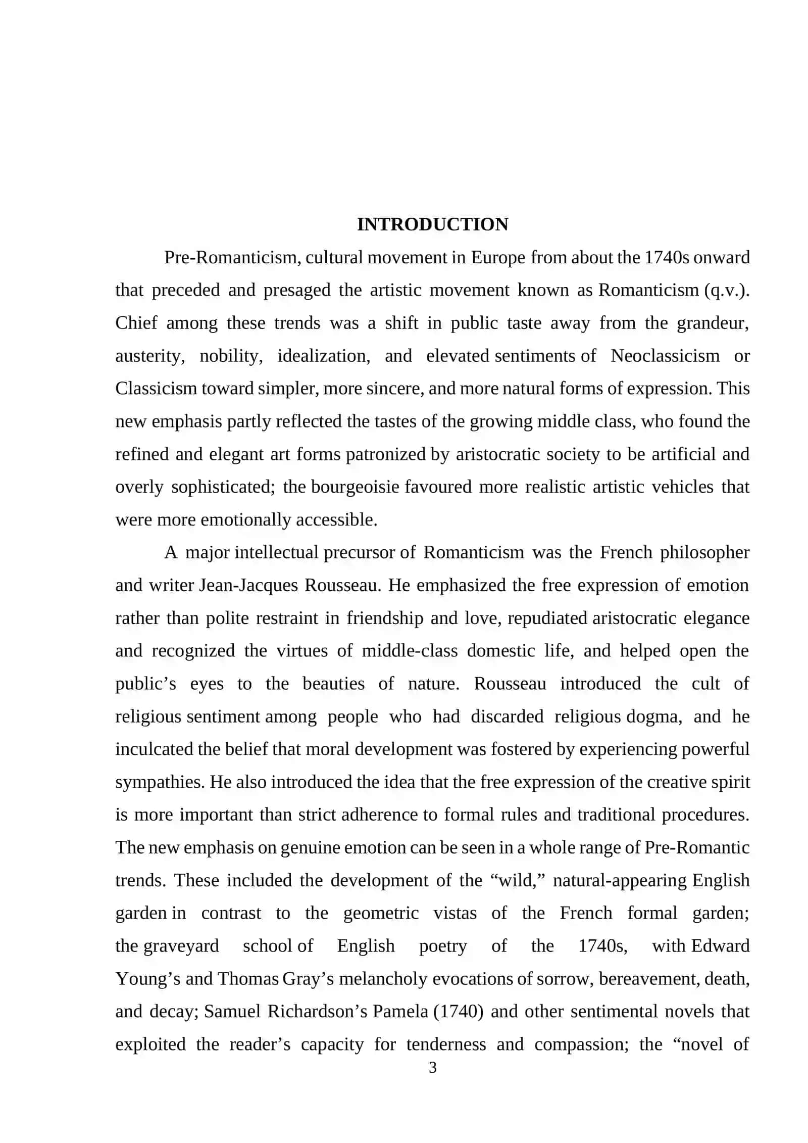 Pre-Romantic Literature Course Work 3
