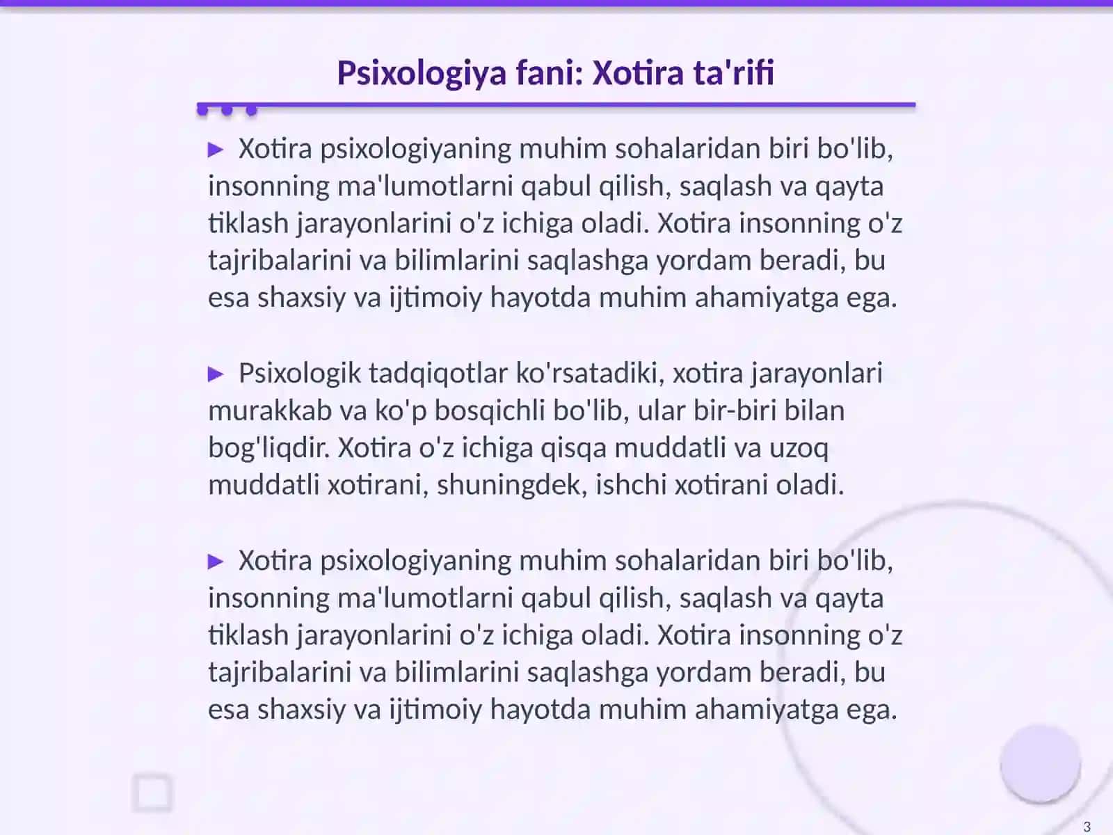 Psixologiya fani: Xotira 3