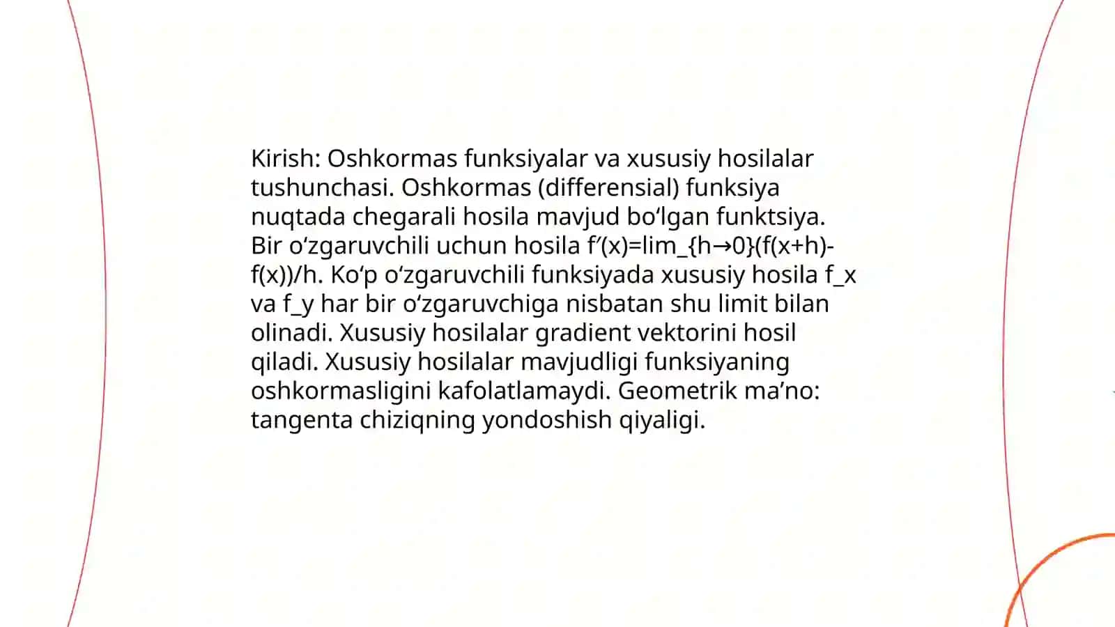 Oshkormas funksiyalarning xususiy hosilalari ekstrmumlari mavzusida taqdimot 3