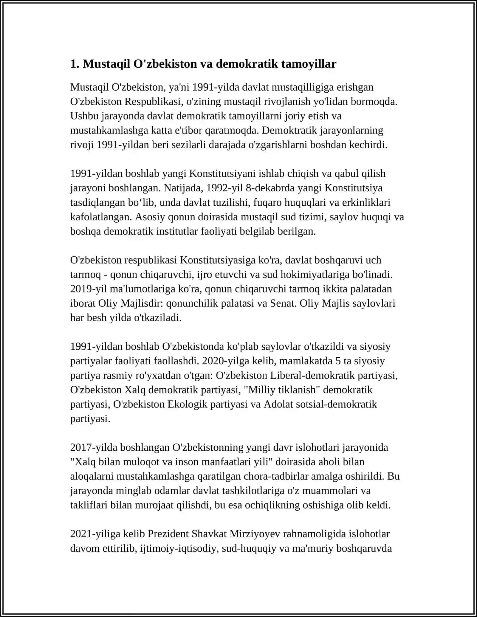 O'ZBEKISTONDA DEMOKRATIK, FUQOROLIK JAMIYATI ASOSLARINING SHAKILLANISHI AMALGA OSHIRILGAN SIYOSIY JARAYONLAR 3