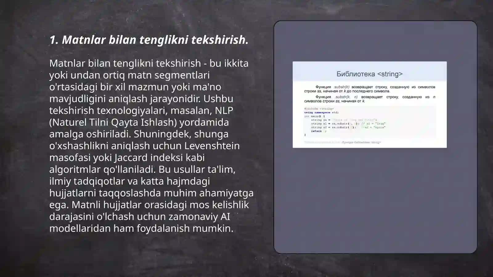 Matnlar (string) bilan ishlashning umumiy usullari 3