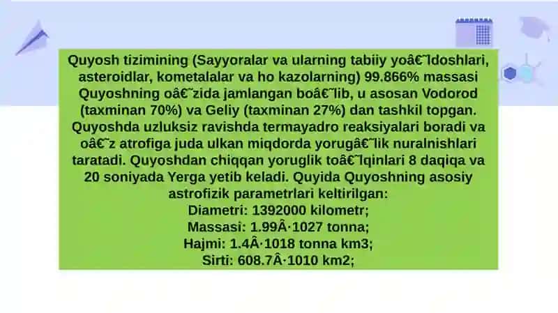 Fizika astronomiya yònalishi talabasi Sevinchning astronomiya fanidantayyorlagan taqdimoti 3