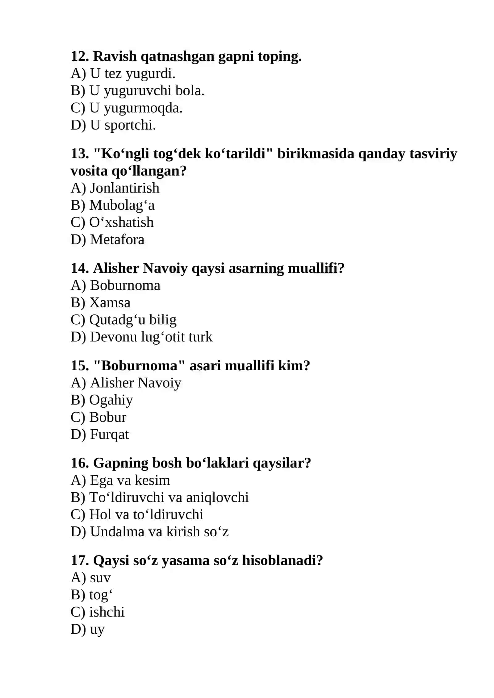 Ona tili va adabiyot fanidan DTM test 3