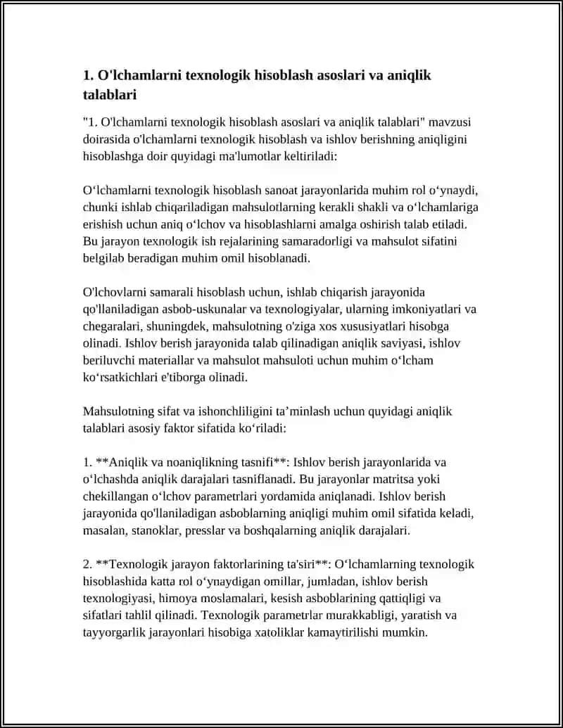 O'LCHAMLARNI TEXNOLOGIK HISOBLASH VA ISHLOV BERISHNING ANIQLIGINI HISOBLASH 3