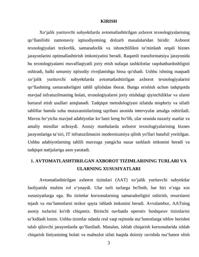 Xo‘jalik yurituvchi subyektlarda avtomatlashtirilgan axborot texnologiyalarining qo‘llanilishi 3