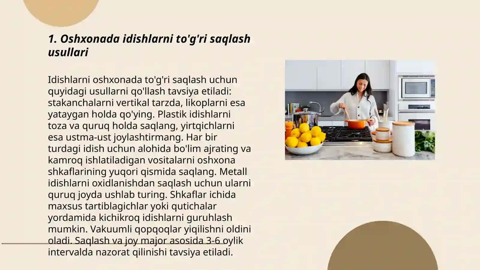 Oshxona uy anjomlarini saqlash, tozalash va jihozlash usullari 3