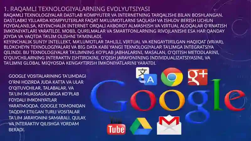 Google vositalari va xizmatlaridan (google drive, google docs) foydalangan holda o’quv jarayoni va o’quv ma’lumot maydonini loyihalash 3