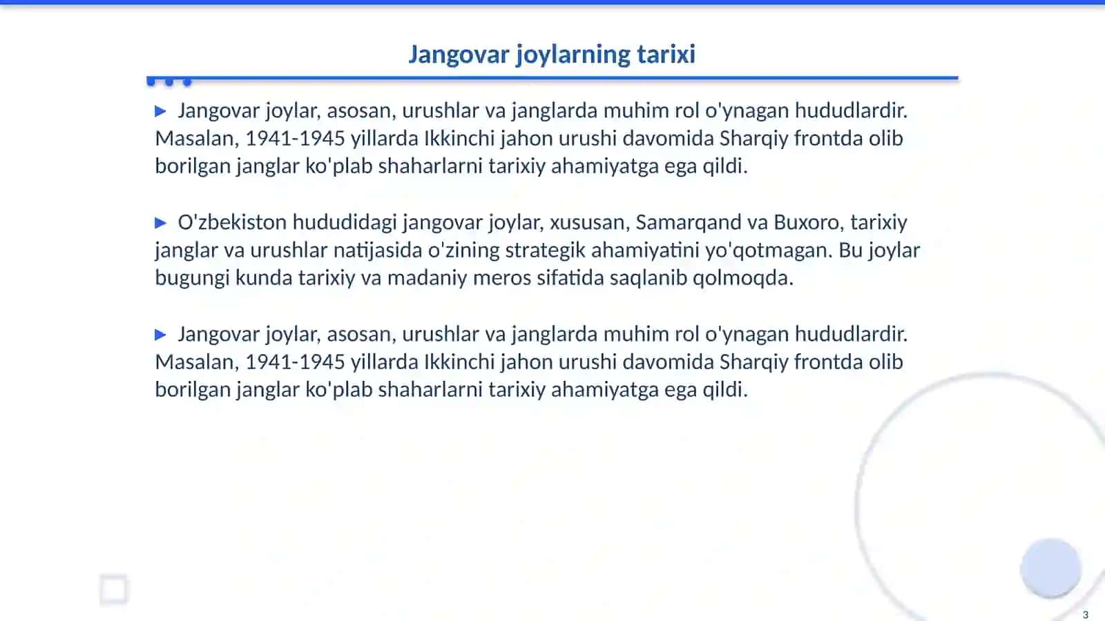 Jangovor va mehnat shuhrati joylariga safarlar tashkil qilish 3