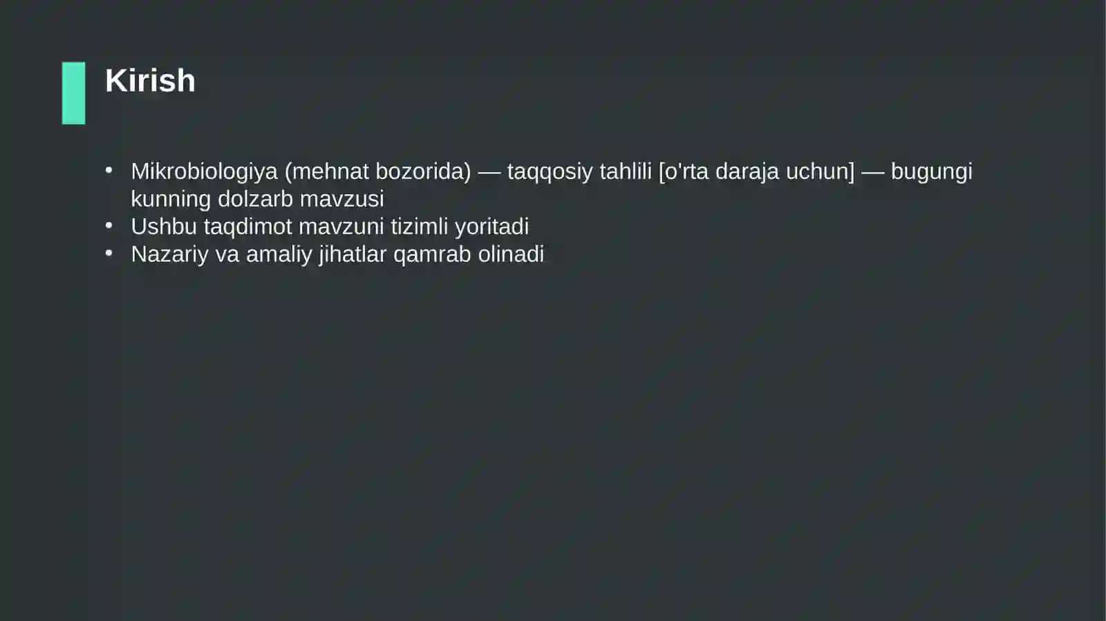 Mikrobiologiya (mehnat bozorida) — taqqosiy tahlili [o'rta daraja uchun] 3
