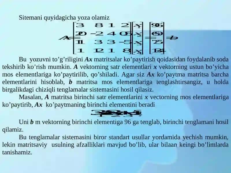 CHIZIQLI TENGLAMALAR SISTEMASINI YECHISHNING MATRITSALAR USULI. KRAMER QOIDASI 3