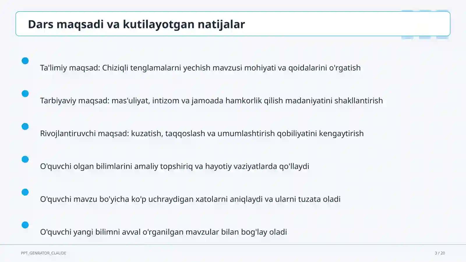 Chiziqli tenglamalarni yechish (6-sinf) 3