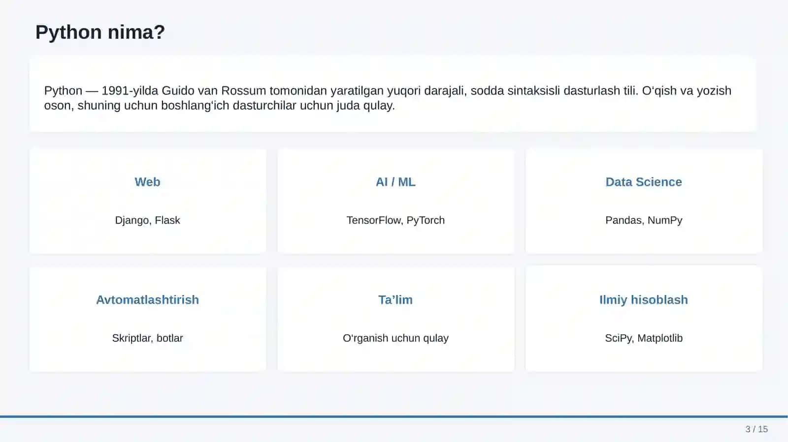 PYTHON DASTURLASH TILI VA UNING ASOSLARI 3