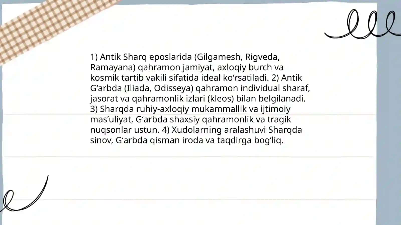 Antik davr Sharq va Gʻarb eposlari qiyosi 3