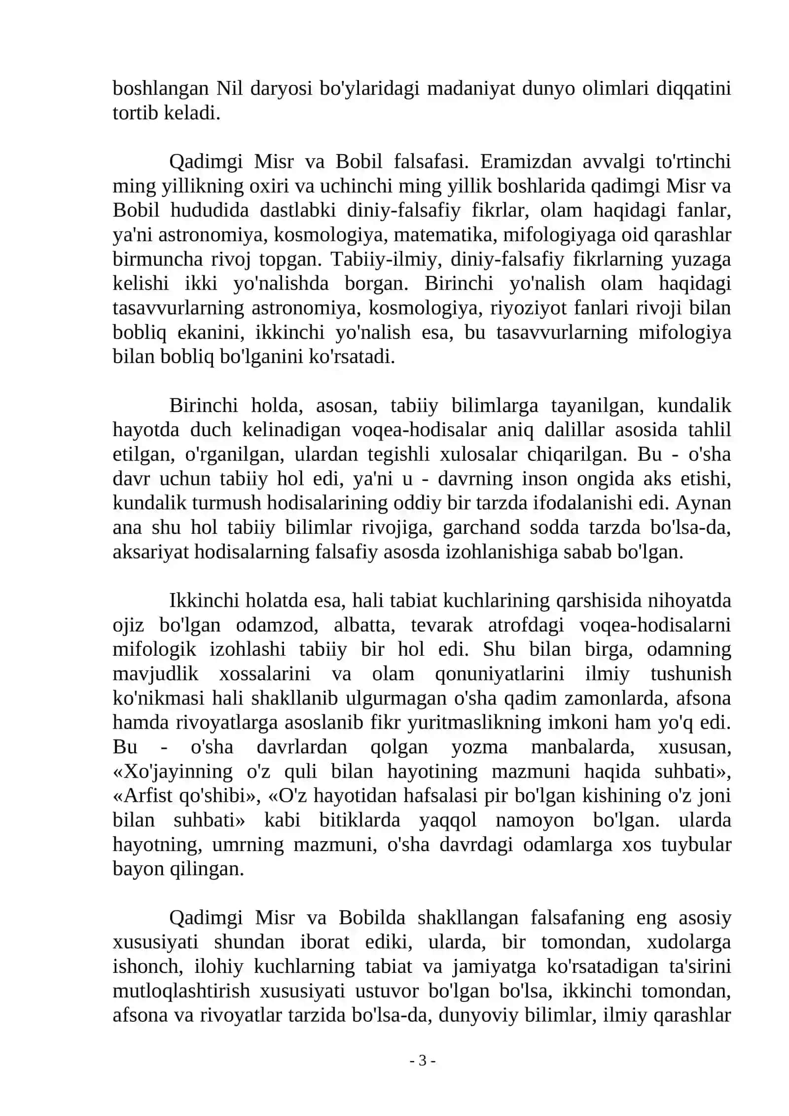 “QADIMGI SHARQ VA ANTIK DUNYO FALSAFASI. MARKAZIY OSIYODAGI FALSAFIY QARASHLAR” 3