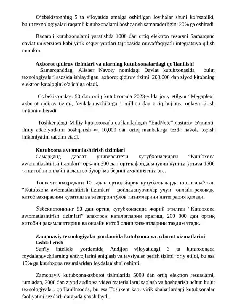 Zamonaviy texnologiyalar yordamida kutubxona-axborot xizmatlarini tashkil etish 3