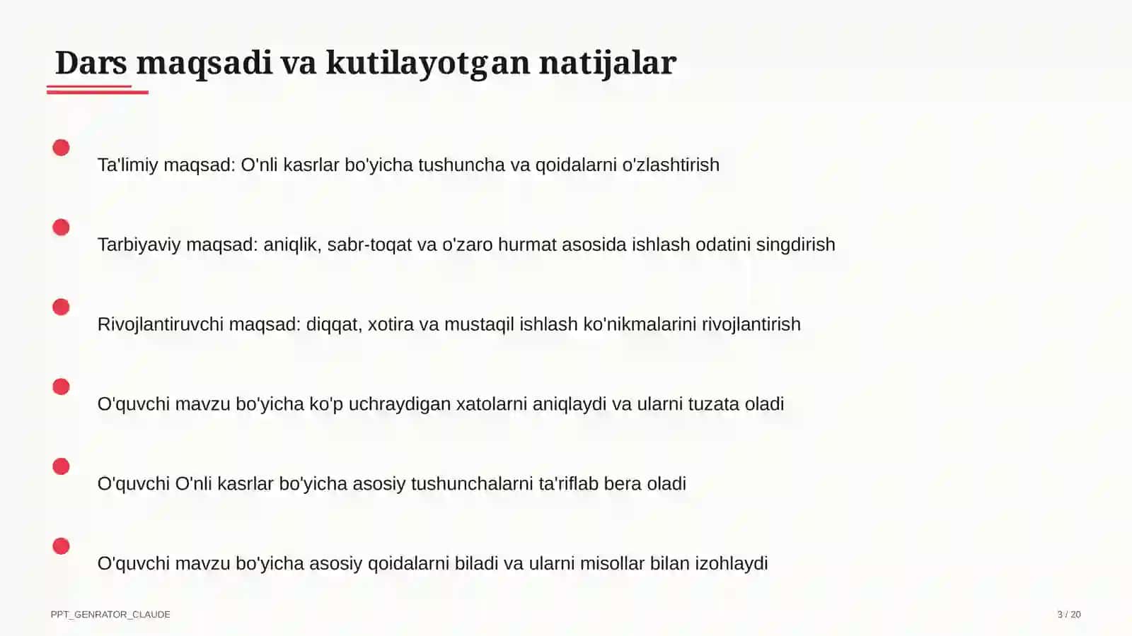 O'nli kasrlar (5-sinf) 3