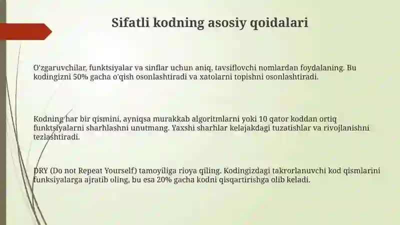 Sifatli kod yozish qoidalari 3