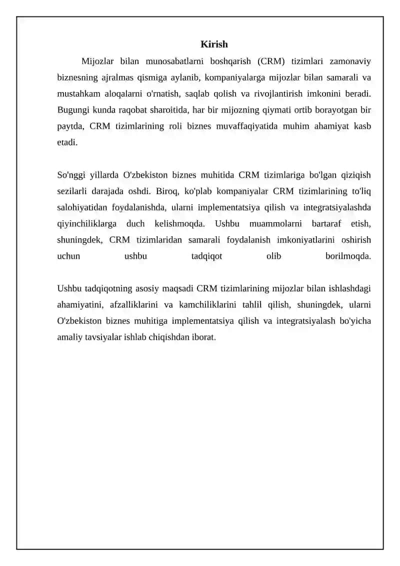 Mijozlar bilan munosabatlarni boshqarish (CRM) tizimlari 3