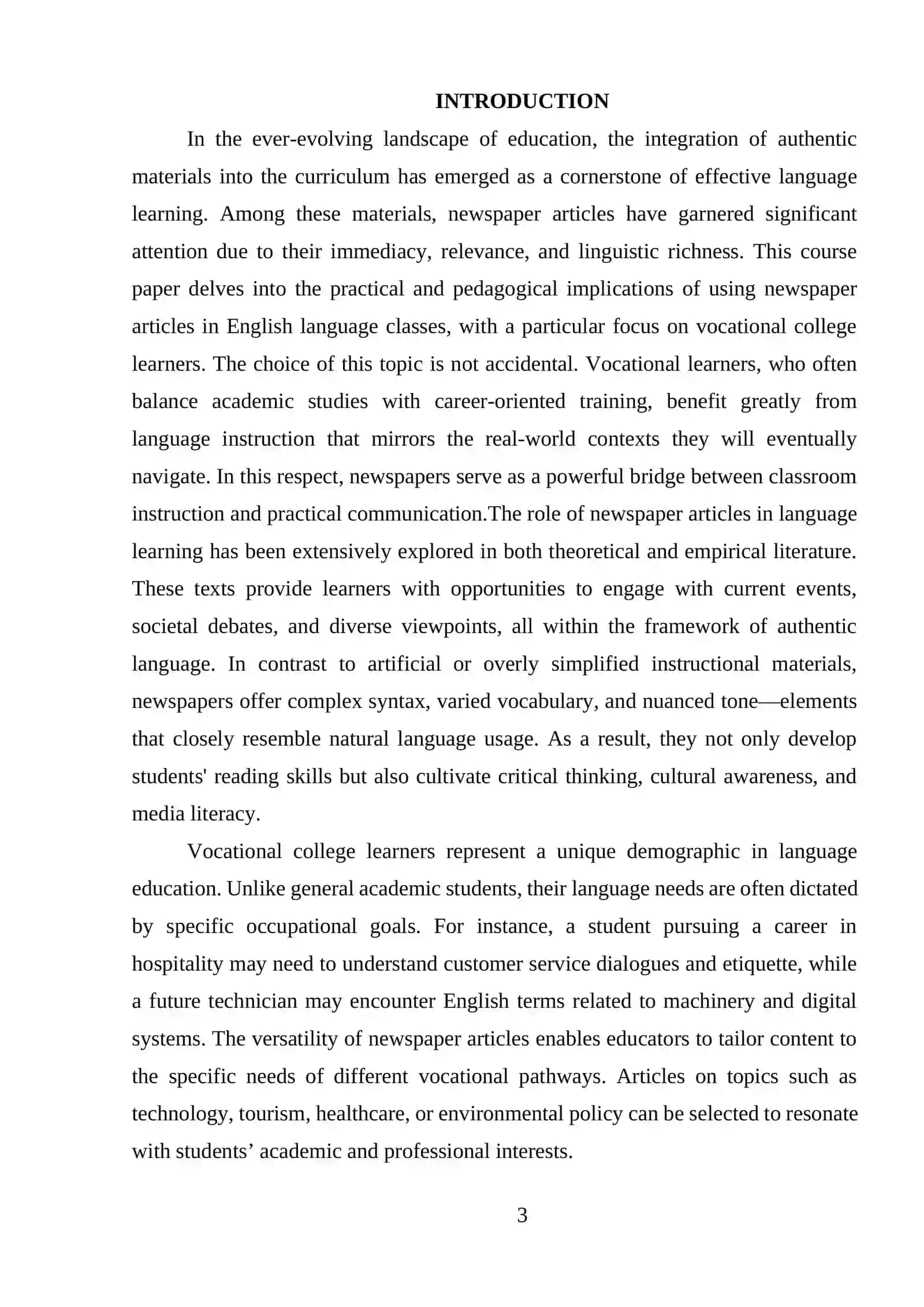 Course Paper: Working on Newspaper Articles with Vocational College Learners 3