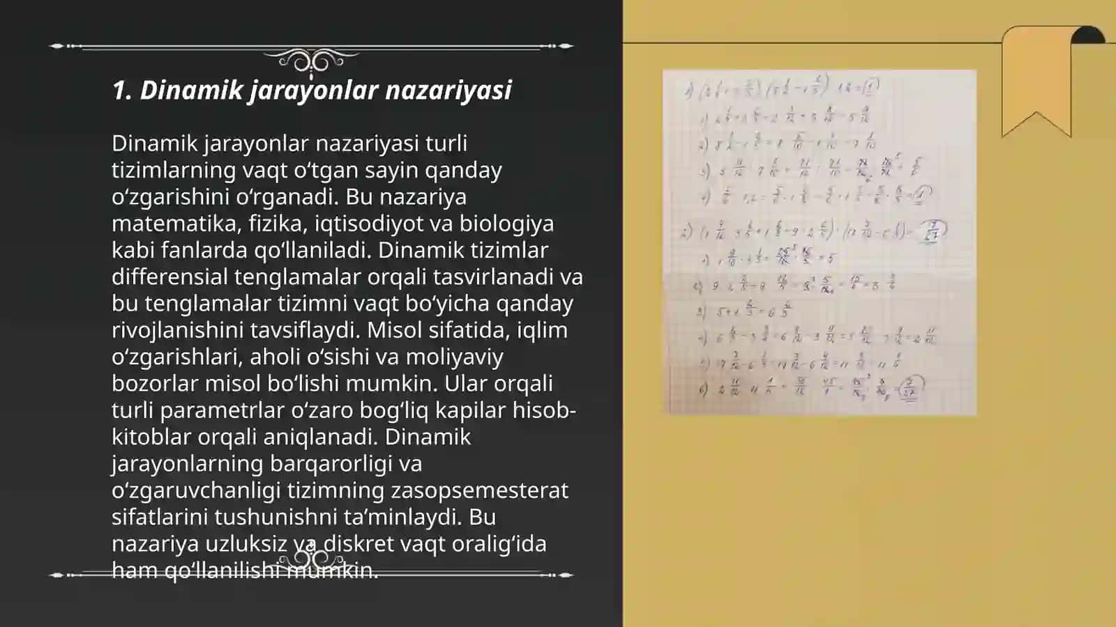 Ob'ektdagi dinamik jarayonning matematik va kompyuter modelini tuzishda analitik usullarda ifodalanish 3