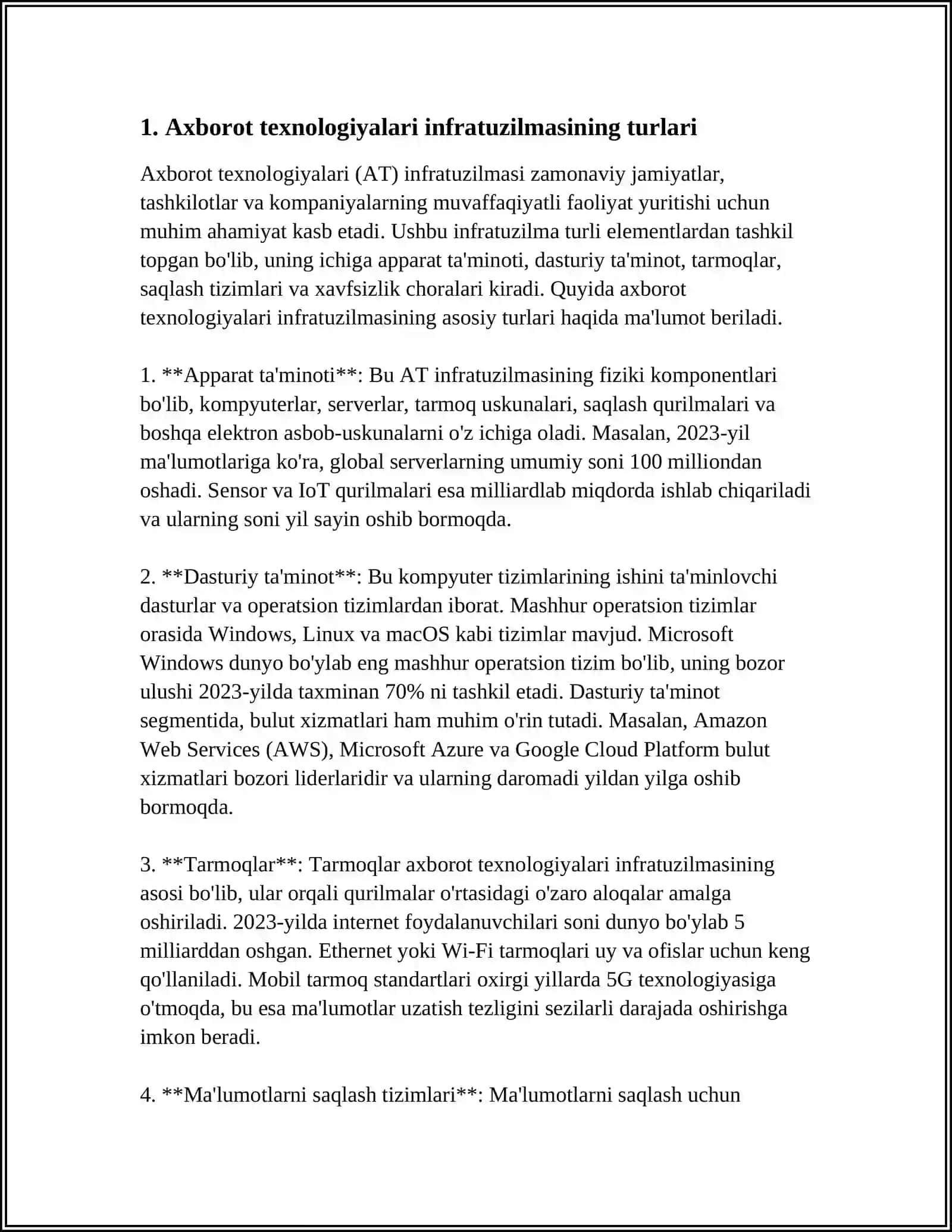 AXBOROT TEXNOLOGIYALARI INFRATUZILMASI VA UNING TURLARI 3