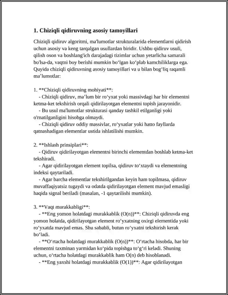 MALUMOTLAR TUZILMASI VA ALGORITMLAR FANIDAN MUSTAQIL ISH CHIZIQLI QIDIRUV 3