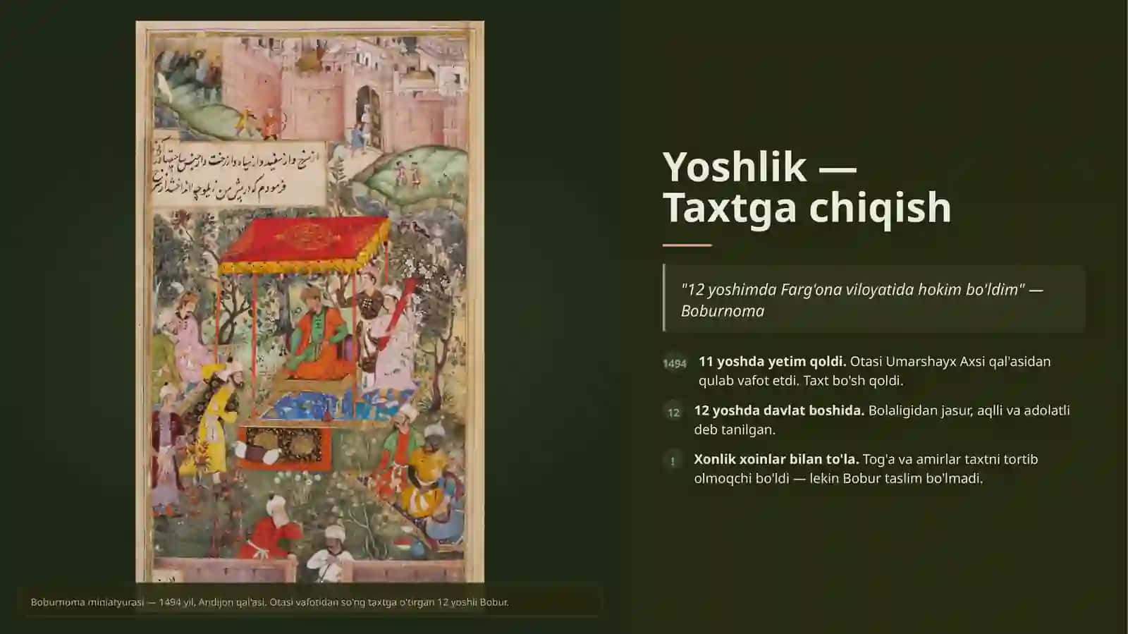 Zahiriddin Muhammad Bobur buyuk shoir , Sarkarda va boburiylar asoschisi (Prezentatsiya) 3